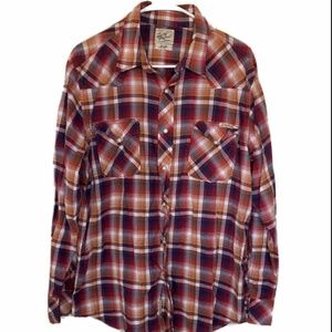 Lucky Brand Red Western Style Plaid Button Shirt